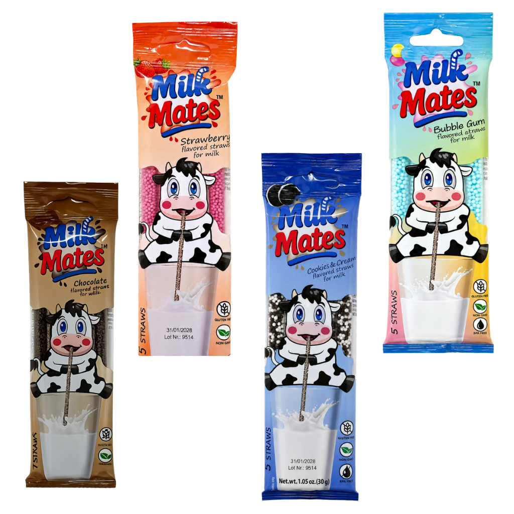 20 Milk Flavoring Straws - 4 Packs Ea 5 Straws Astd Flavors, Chocolate, Strawberry, Cookies & Cream, Bubble Gum