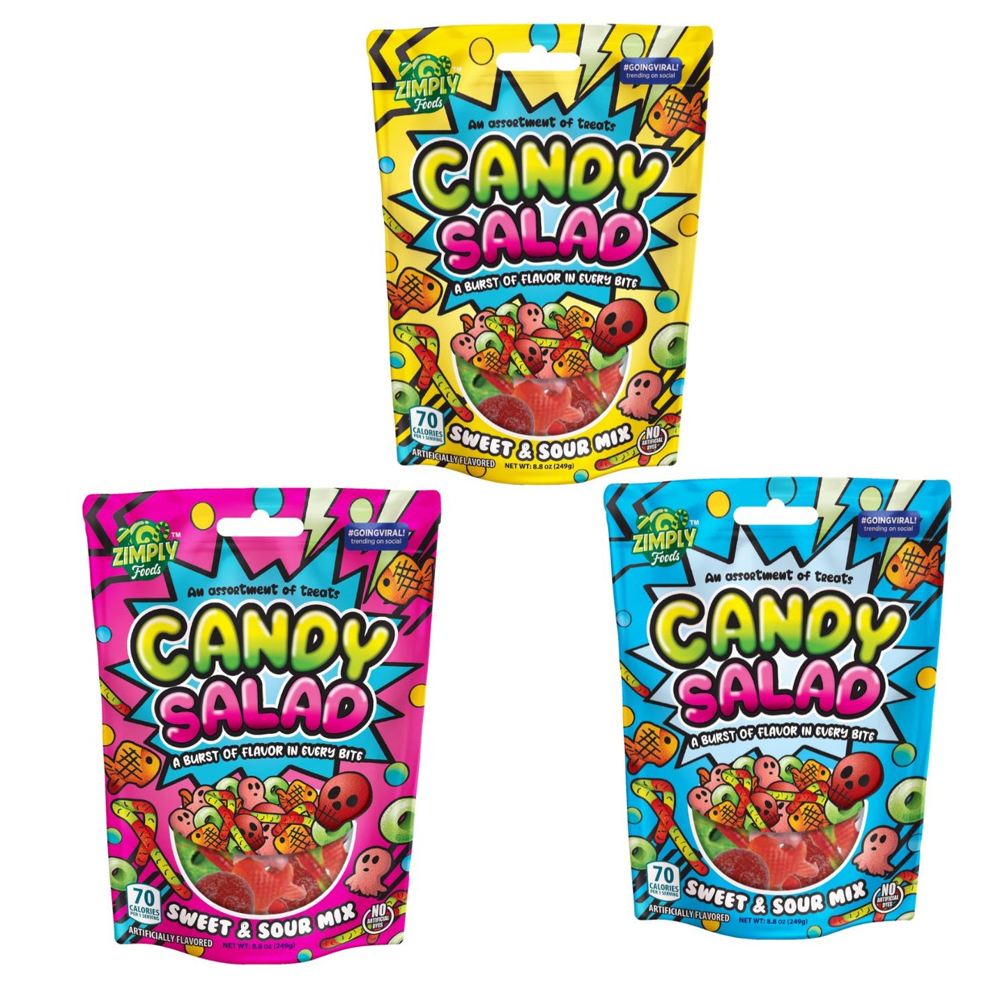 Zimply Foods Candy Salad – 3-Pack Sweet & Sour Gummies – 8.8 Oz Each, Soft & Fruity, Irresistible, Addictive, Flavor-packed Gummy Mix Snack