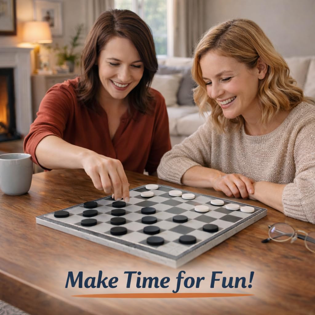 Checkers Board Game – Wooden Chess Set for Kids – Suitable for Family Game Play