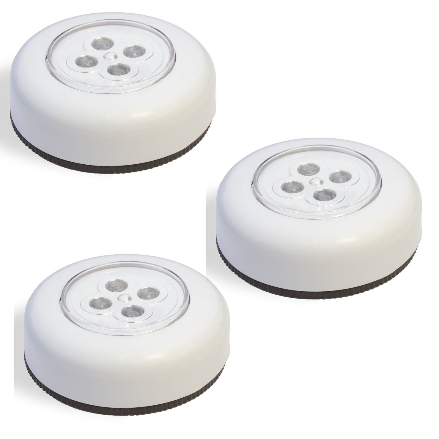 3-Pack Push-On Silver LED Puck Lights – Wireless, Stick Anywhere Lighting