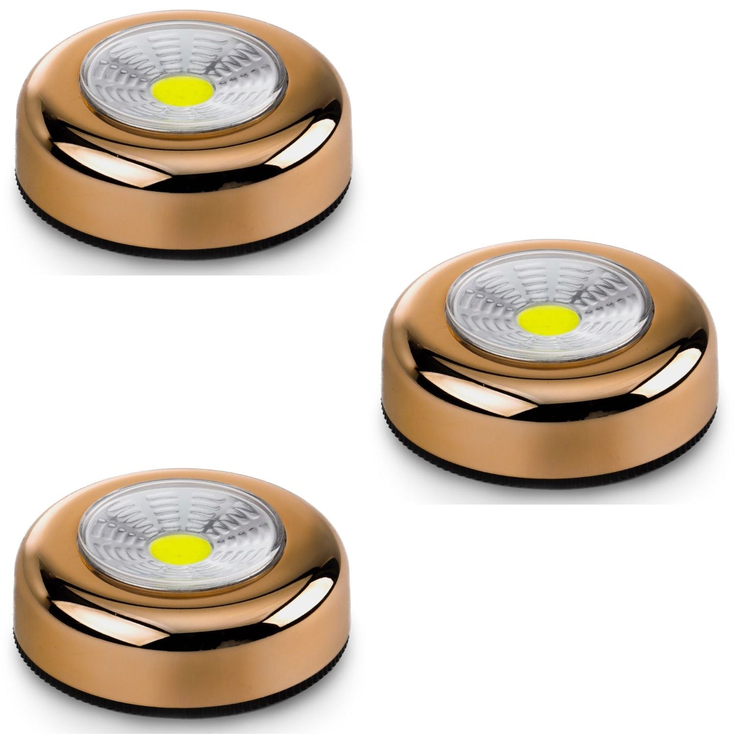 3-Pack Push-On Bronze LED Puck Lights – Wireless, Stick Anywhere Lighting