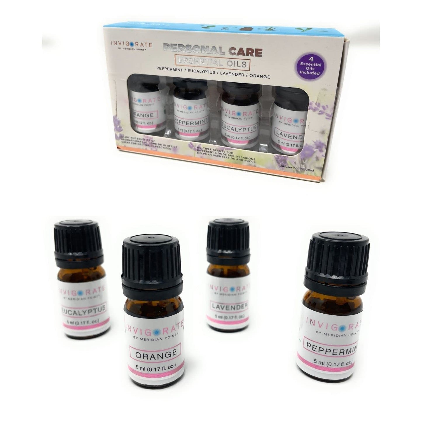 4 Pack Calming Essential Oils Set for Skin, Stress Relief Essential Oil Pack Aromatherapy Essential Oils Set for Diffuser with Peppermint