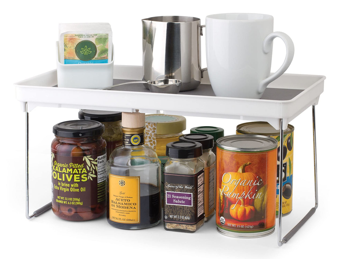 Folding Tray Cupboard Shelf Riser that Fits Most Kitchens - Cabinet Storage Shelf Rack