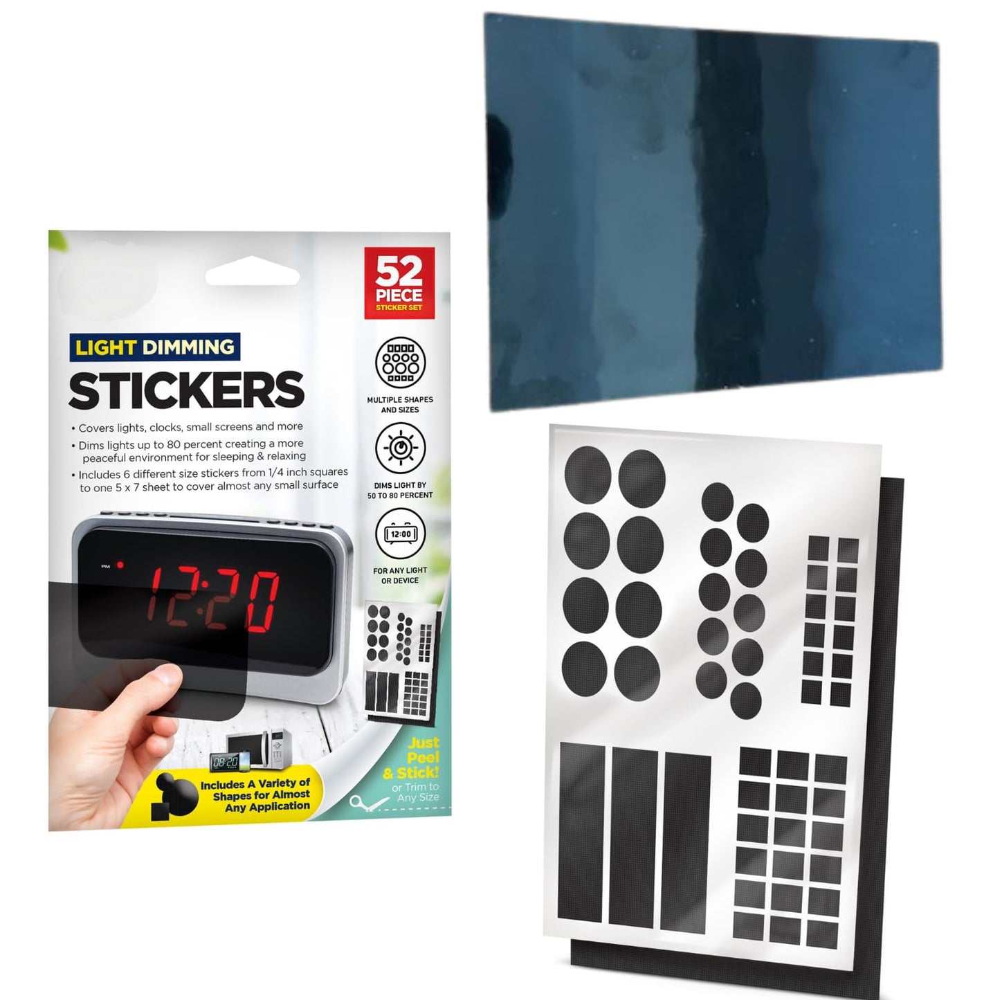 52 Piece LED Light Dimming Stickers, Black Stickers Set - Light Blocking Stickers