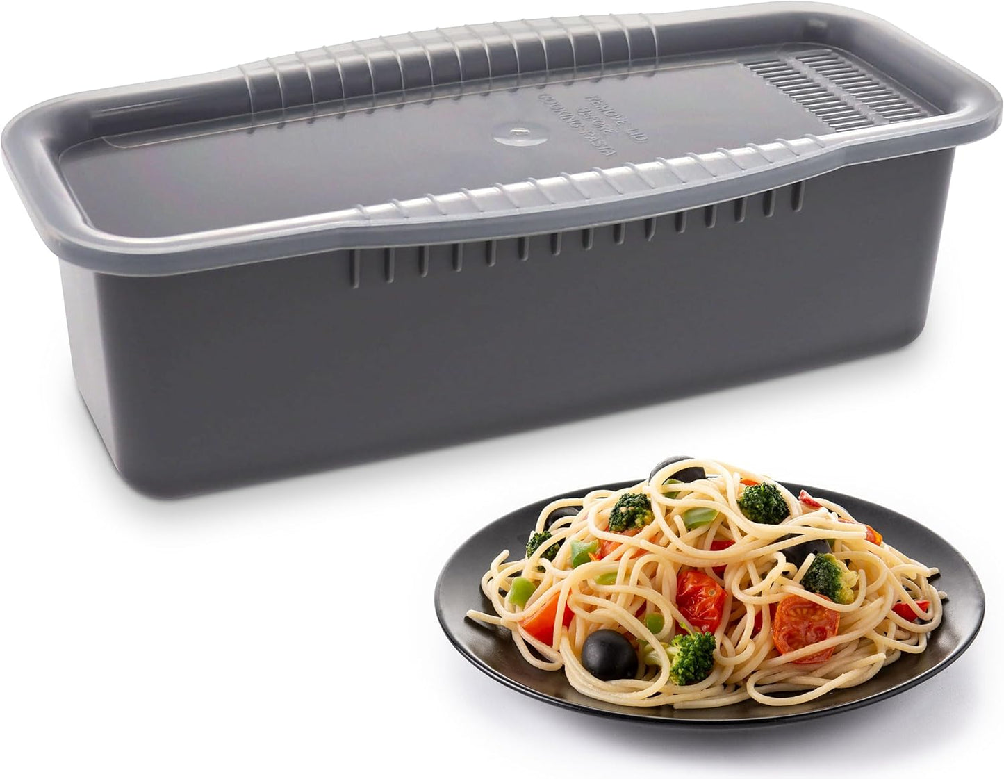 Microwave Pasta Cooker with Strainer Lid - No-Mess Microwave Noodle Cooker with Lid and Measuring Tool for Al-Dente Pasta, Cooks up to 4 Servings