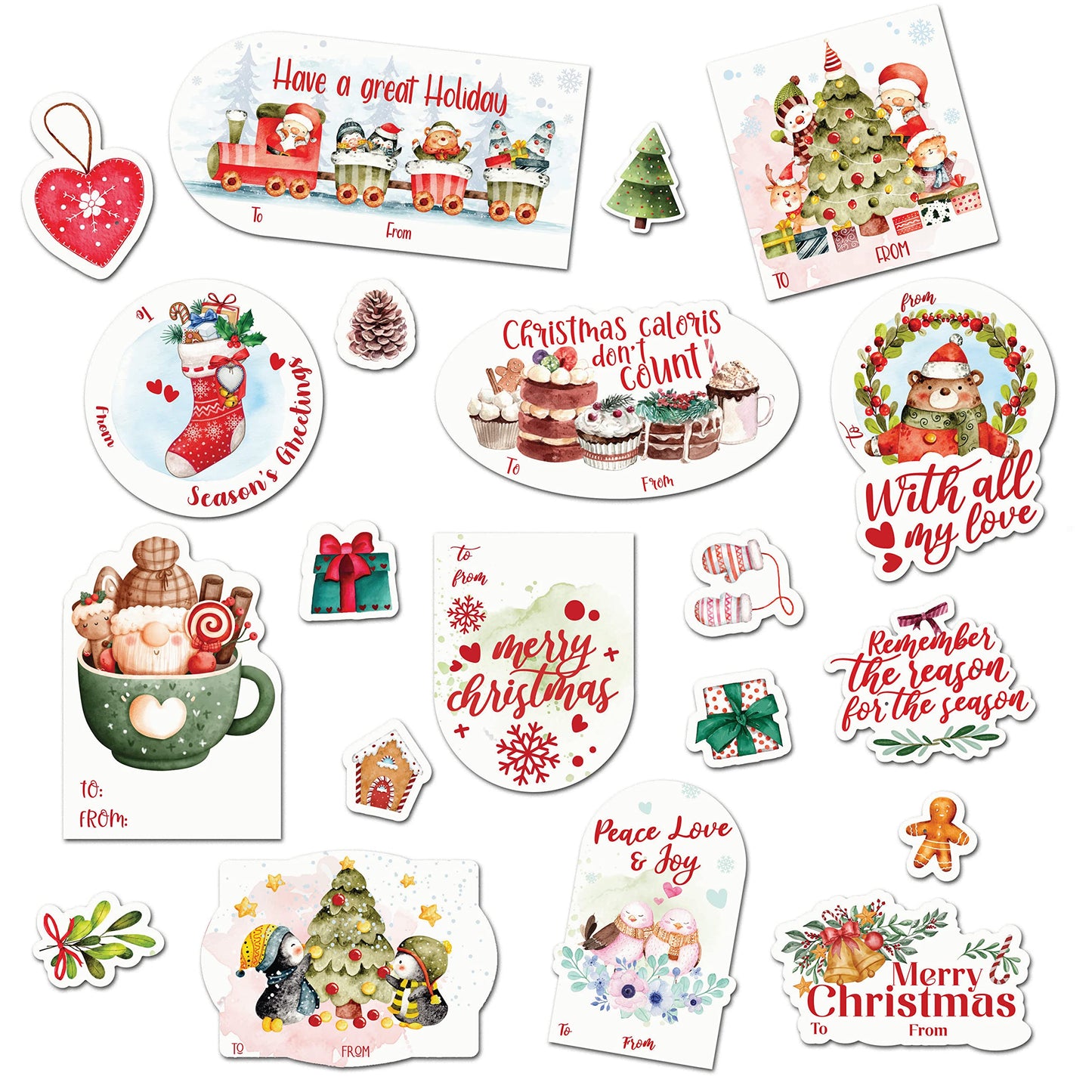 Christmas Tags for Gifts - 50 Pieces Christmas Gift Tags Self-Adhesive Stickers
