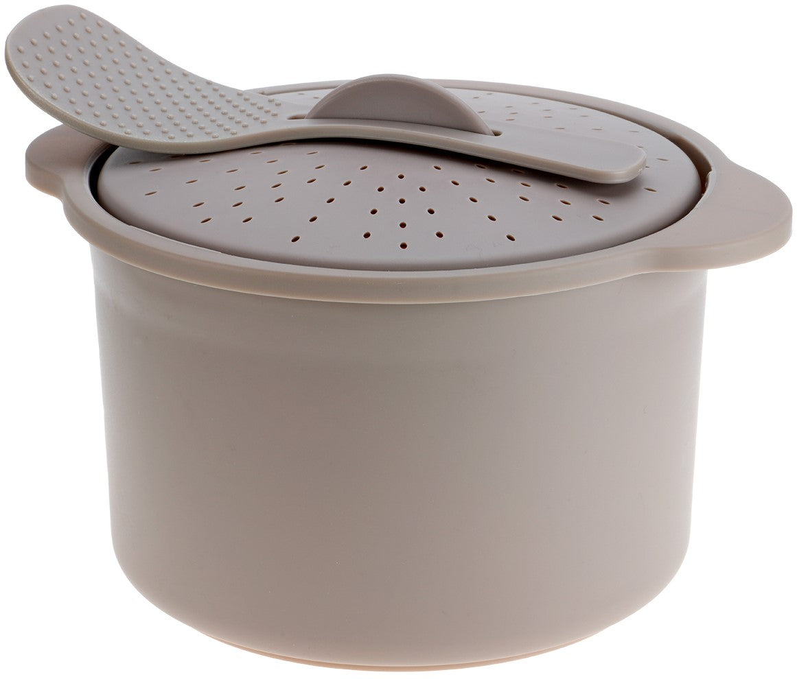 Microwave Rice & Grain Cooker with Lid Lock, Measuring Cup & Paddle – Heat-Resistant Handles