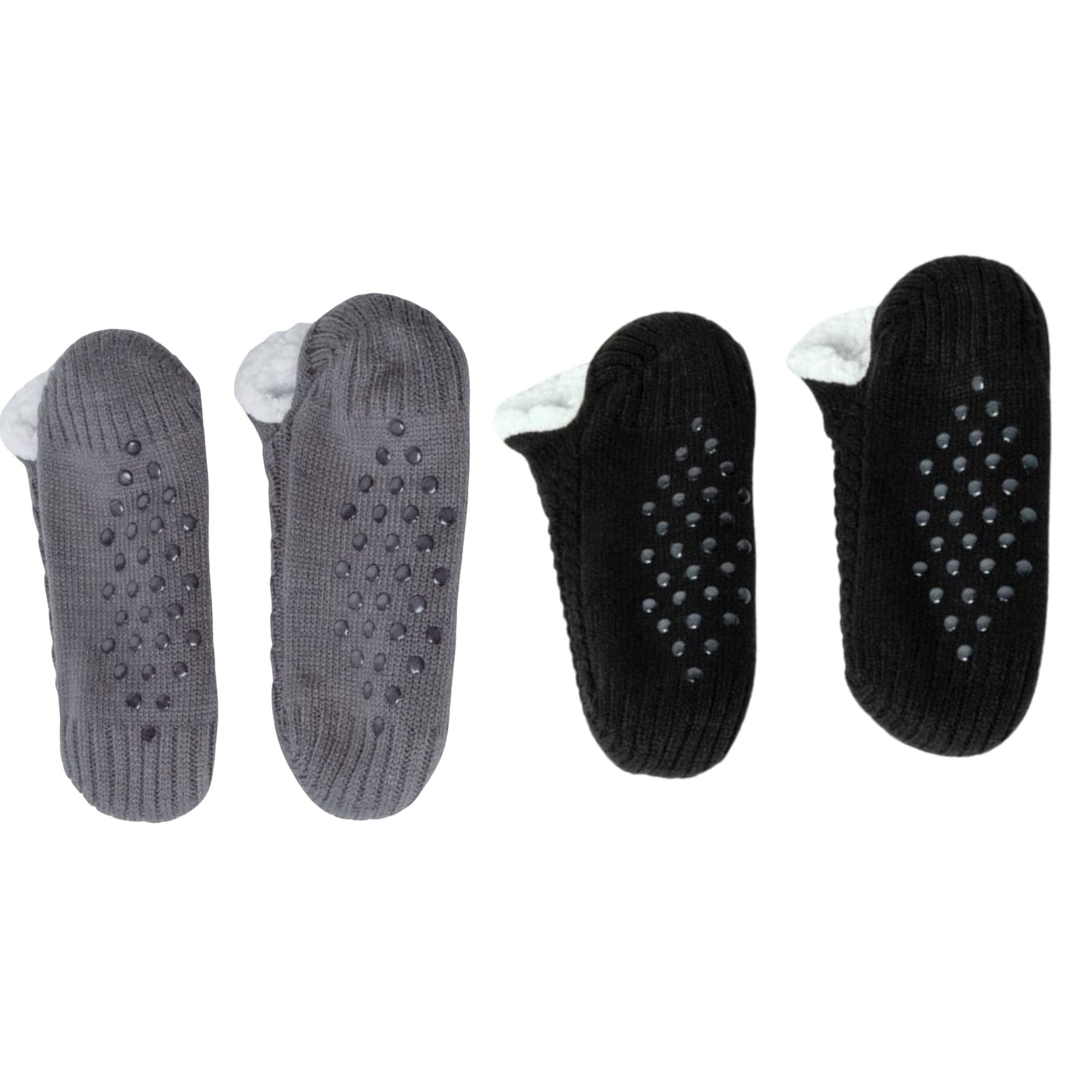 2 Pairs Ultra Grip Slipper Socks - 1 Black & 1 Gray Insulated Fleece-Lined for Men & Women Ultra-Warm Heat-Tech Thermal Socks with 30 Non-Slip Grip Nubs for Winter Comfort & Indoor Wear