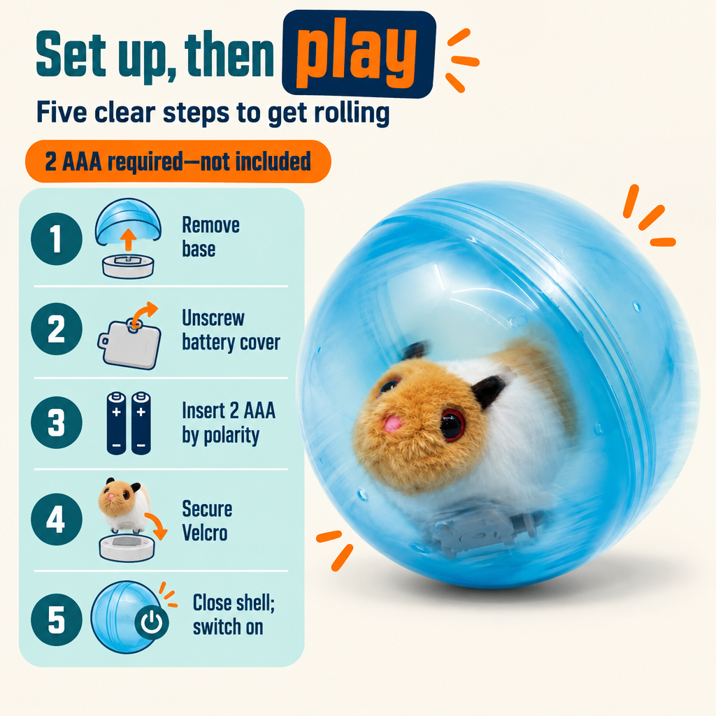 Rolling Plush Hamster Toy in Blue Ball, BO One Hamster and Ball Set, For Children, Pet Dog and Pet Cats