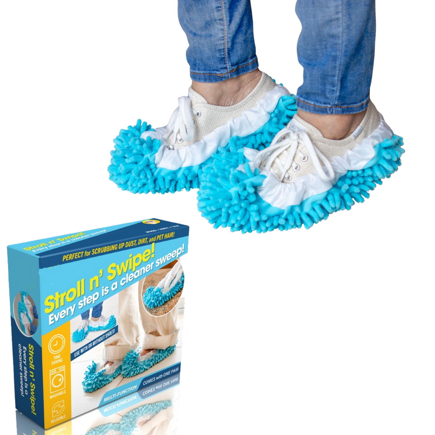 Stroll N Swipe Mopping Slippers. Walk and Mop Shoe Covers Slippers for Easy Floor Cleaning for Home, Kitchen, Office. Great for Wood, Tile, Laminate Flooring and More