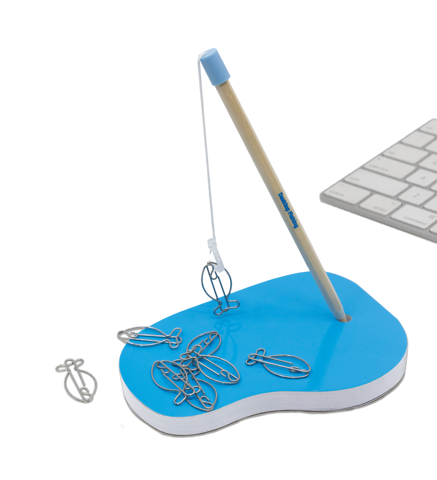 Desktop Fishing Stationery Set – Pencil Fishing Rod with 10 Fish-Shaped Paper Clips & 100-Page Pond Memo Pad – Fun Novelty Gift for Office or Home Desk