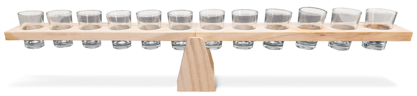 See-Saw Spirits Game – Balancing Party Fun with 12 Shot Glasses