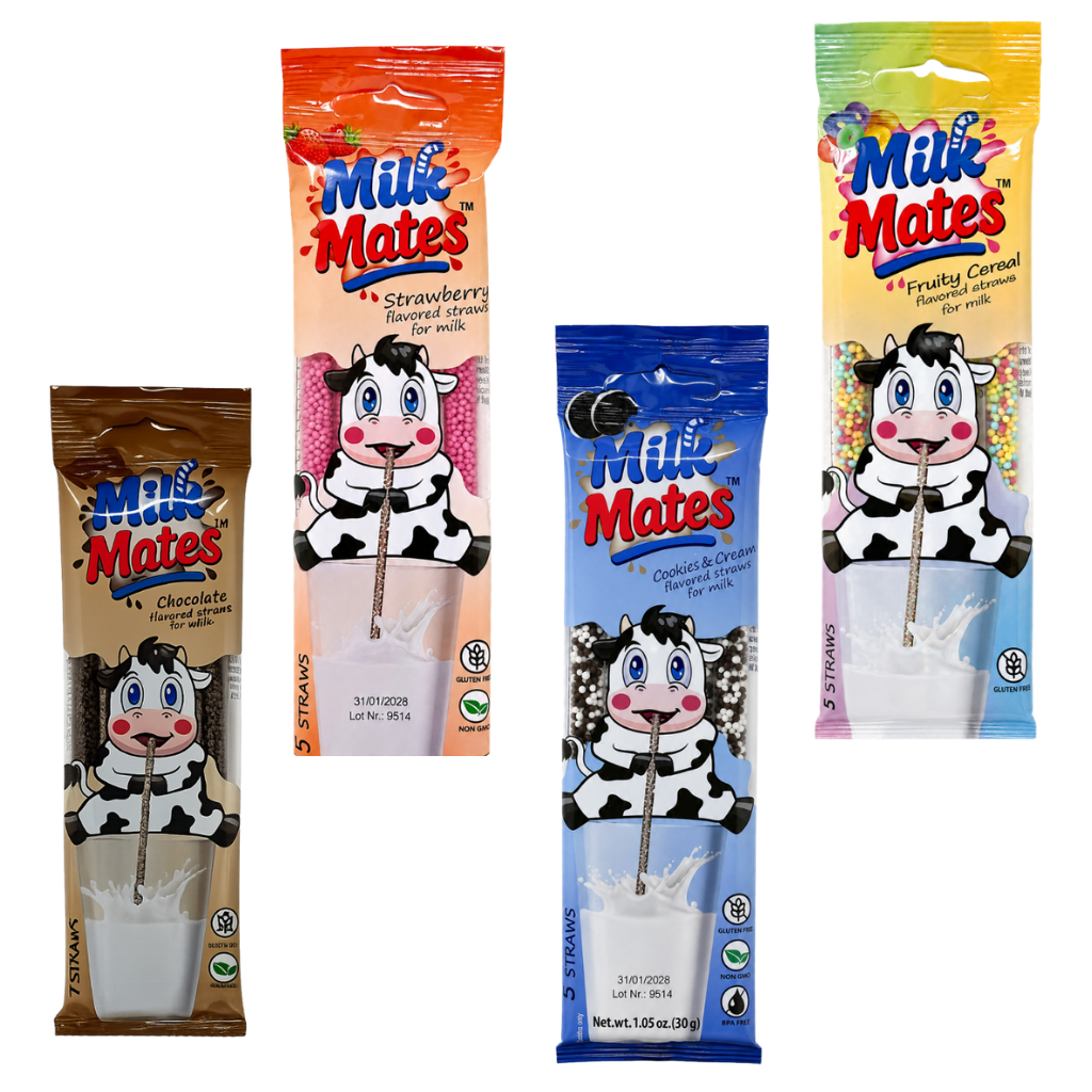 20 Milk Flavoring Straws - 4 Packs Ea 5 Straws Astd Flavors, Chocolate, Strawberry, Cookies & Cream, Fruity Cereal