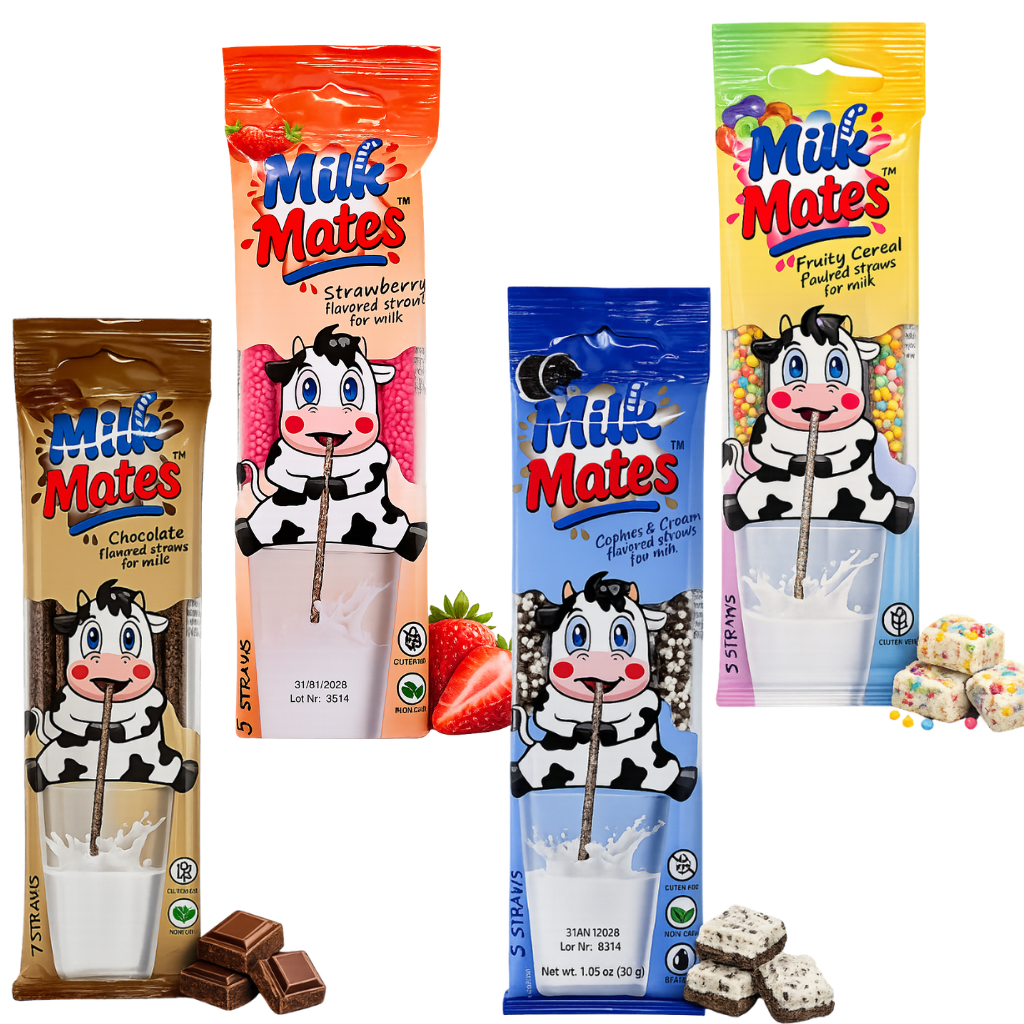 20 Milk Flavoring Straws - 4 Packs Ea 5 Straws Astd Flavors, Chocolate, Strawberry, Cookies & Cream, Fruity Cereal