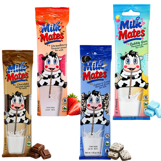 20 Milk Flavoring Straws - 4 Packs Ea 5 Straws Astd Flavors, Chocolate, Strawberry, Cookies & Cream, Bubble Gum