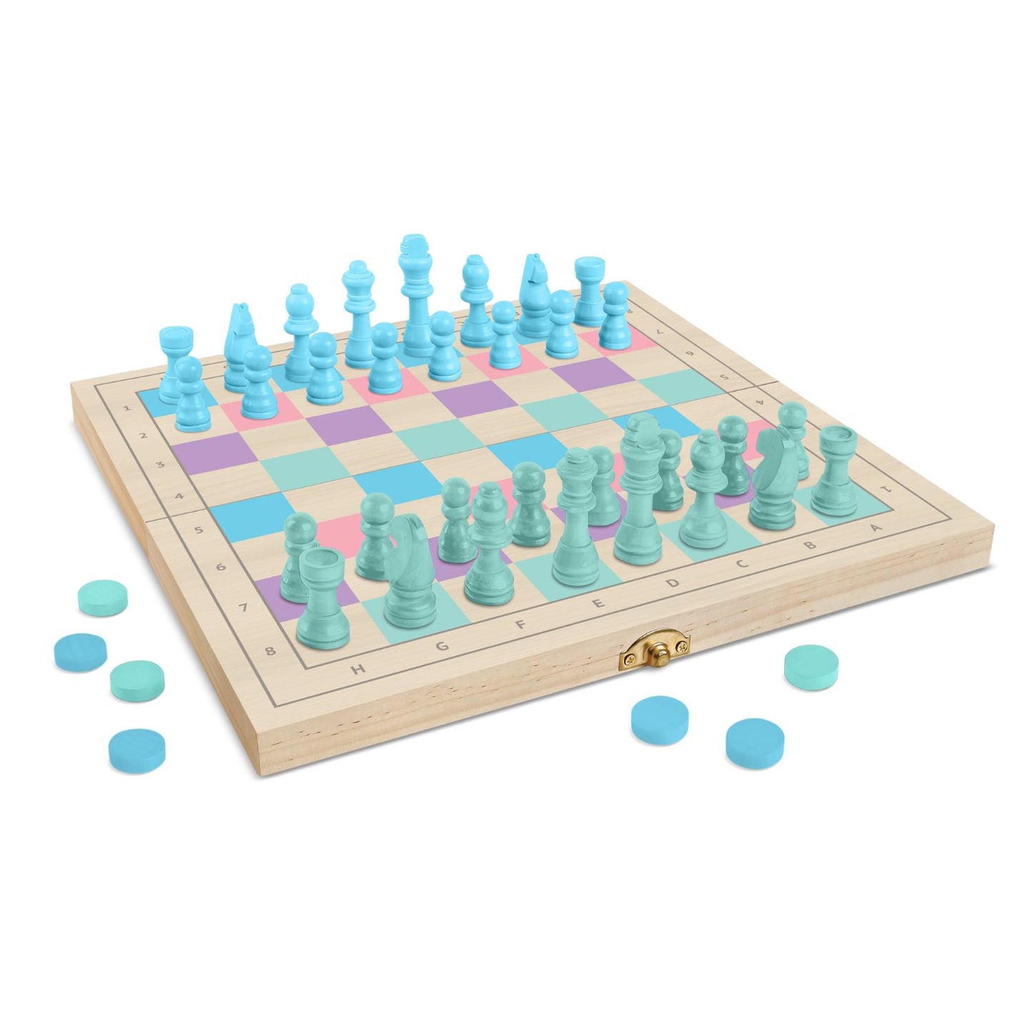 2 in 1 Wooden Chess and Checkers Set - Chess Set for Kids â€“ 11 x 11 Wood Game Board Folds As Storage Case