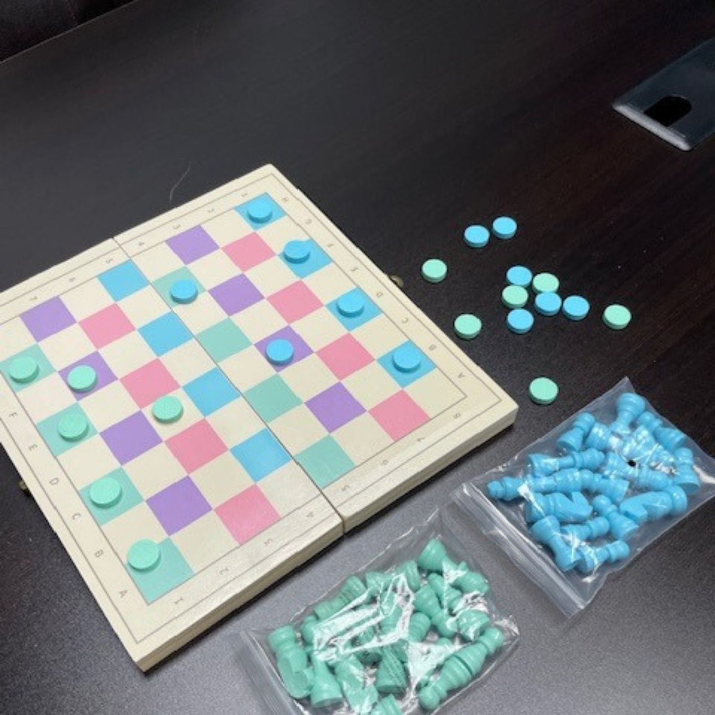 2 in 1 Wooden Chess and Checkers Set - Chess Set for Kids â€“ 11 x 11 Wood Game Board Folds As Storage Case