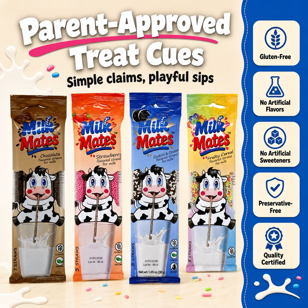 20 Milk Flavoring Straws - 4 Packs Ea 5 Straws Astd Flavors, Chocolate, Strawberry, Cookies & Cream, Fruity Cereal