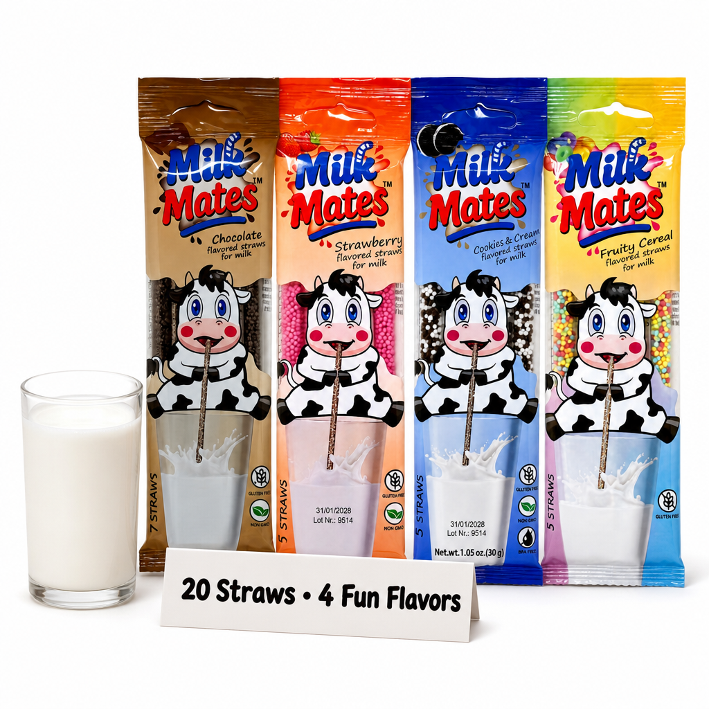 20 Milk Flavoring Straws - 4 Packs Ea 5 Straws Astd Flavors, Chocolate, Strawberry, Cookies & Cream, Fruity Cereal