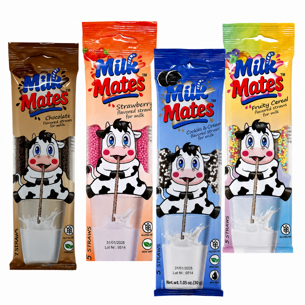 20 Milk Flavoring Straws - 4 Packs Ea 5 Straws Astd Flavors, Chocolate, Strawberry, Cookies & Cream, Fruity Cereal