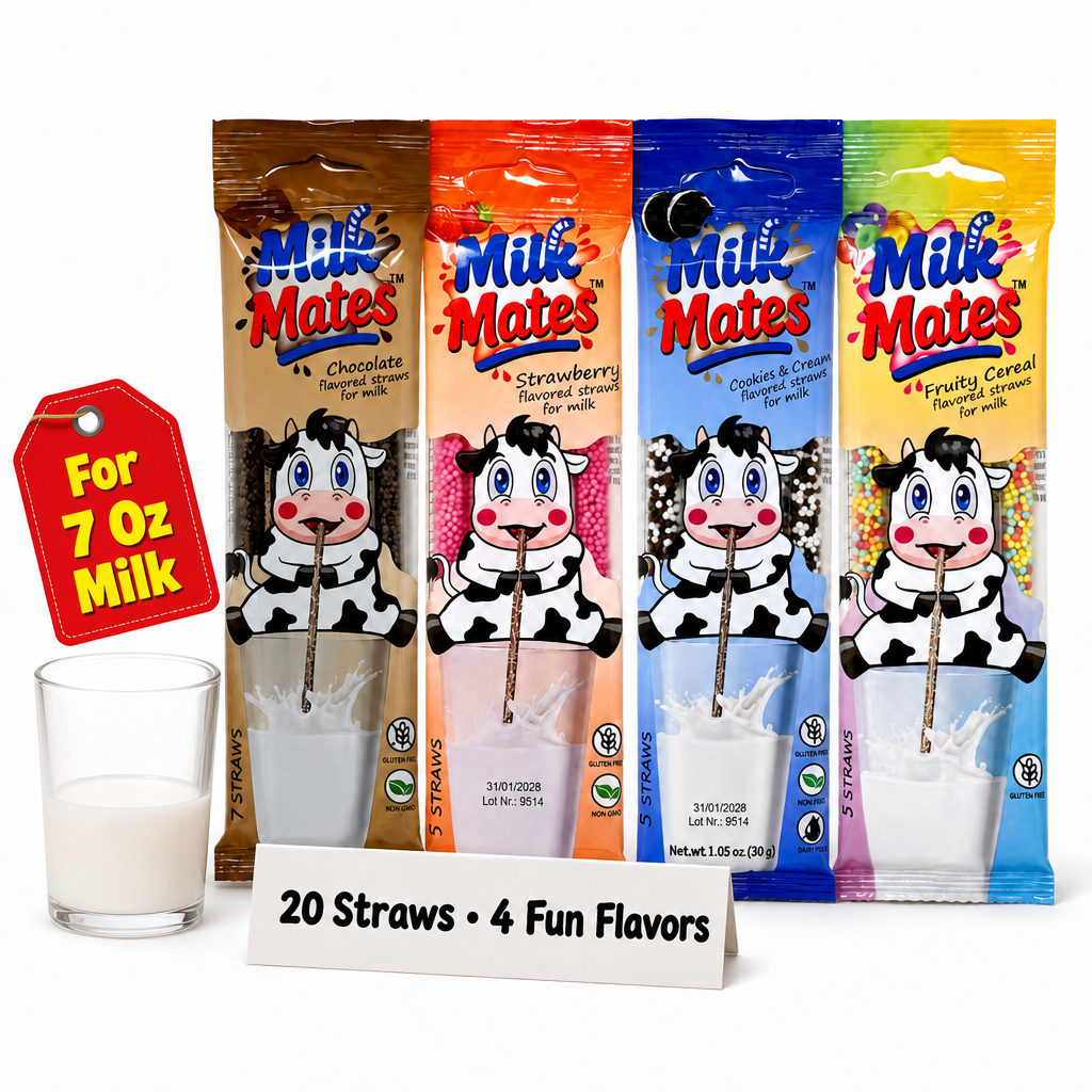 20 Milk Flavoring Straws - 4 Packs Ea 5 Straws Astd Flavors, Chocolate, Strawberry, Cookies & Cream, Fruity Cereal