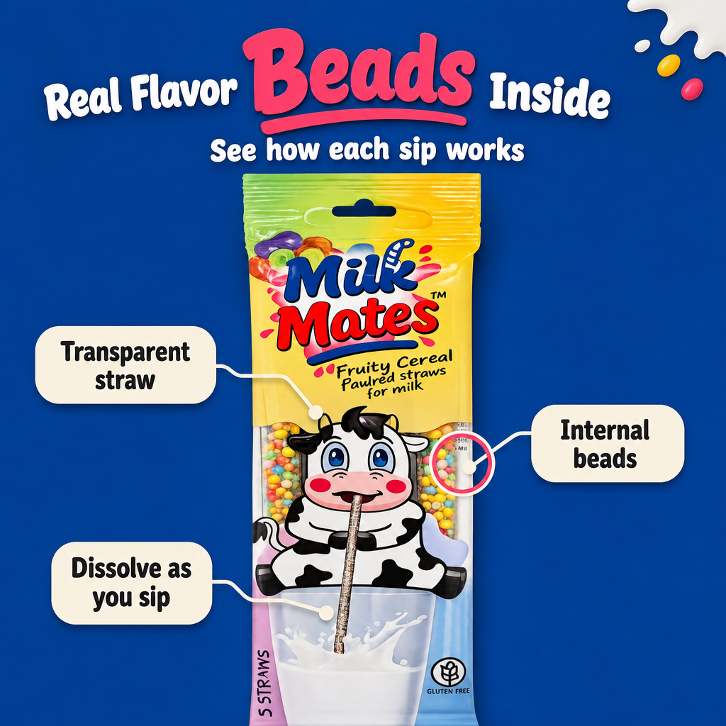 20 Milk Flavoring Straws - 4 Packs Ea 5 Straws Astd Flavors, Chocolate, Strawberry, Cookies & Cream, Fruity Cereal