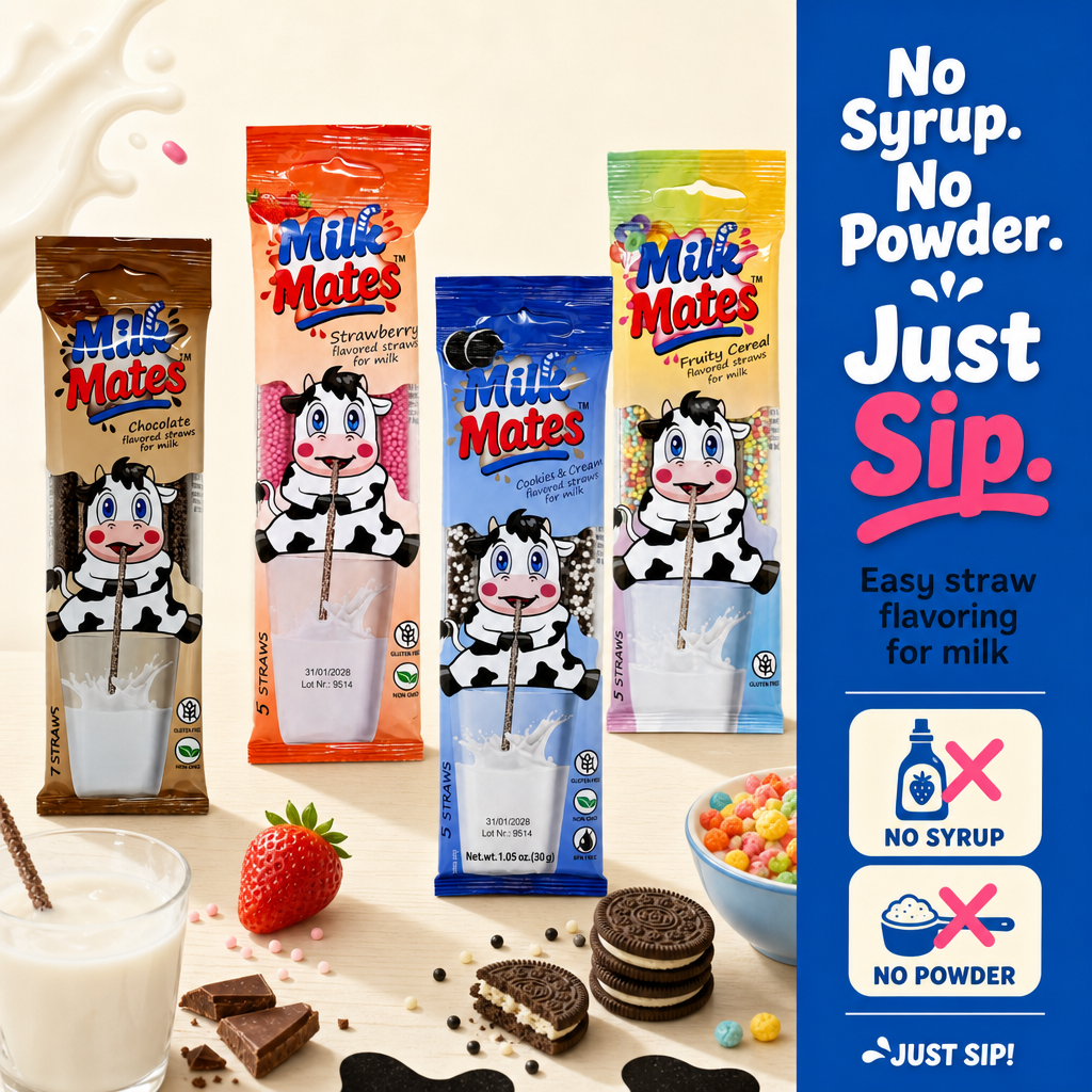 20 Milk Flavoring Straws - 4 Packs Ea 5 Straws Astd Flavors, Chocolate, Strawberry, Cookies & Cream, Fruity Cereal