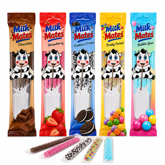 25 Milk Flavoring Straws Assorted 5 Flavors for 7 Oz Milk, 5 Packs
