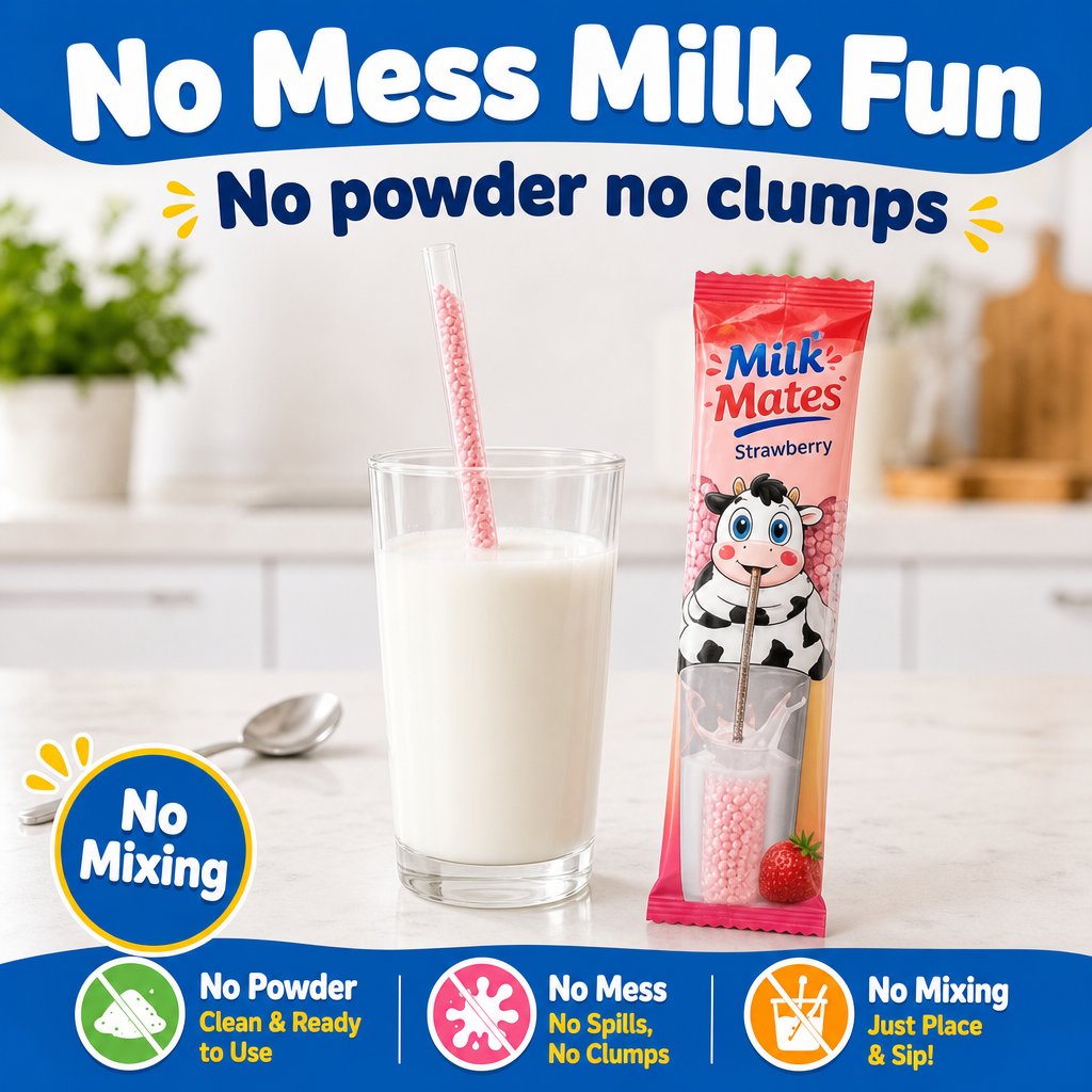 25 Milk Flavoring Straws Assorted 5 Flavors for 7 Oz Milk, 5 Packs