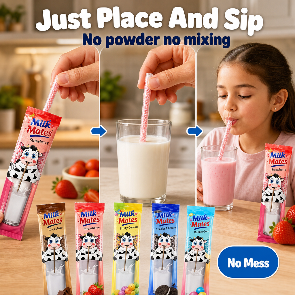25 Milk Flavoring Straws Assorted 5 Flavors for 7 Oz Milk, 5 Packs
