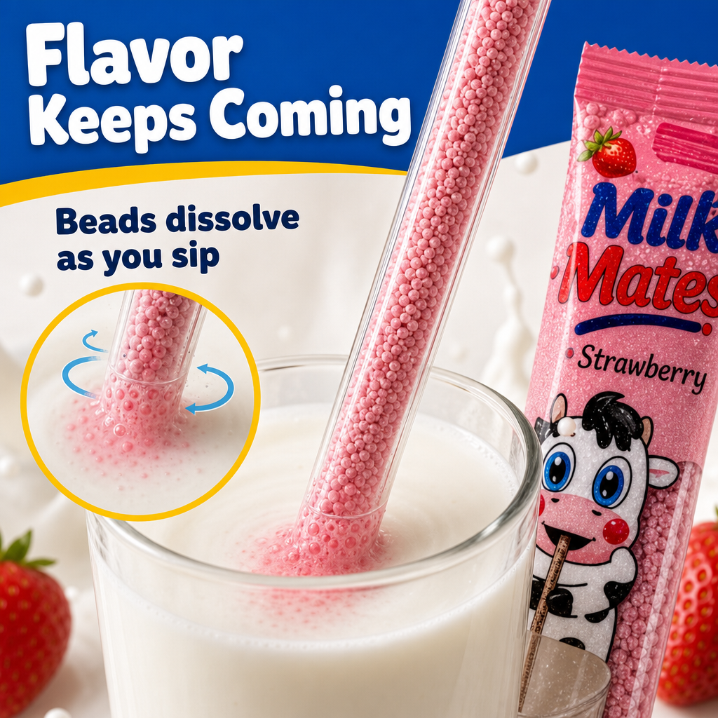 25 Milk Flavoring Straws Assorted 5 Flavors for 7 Oz Milk, 5 Packs