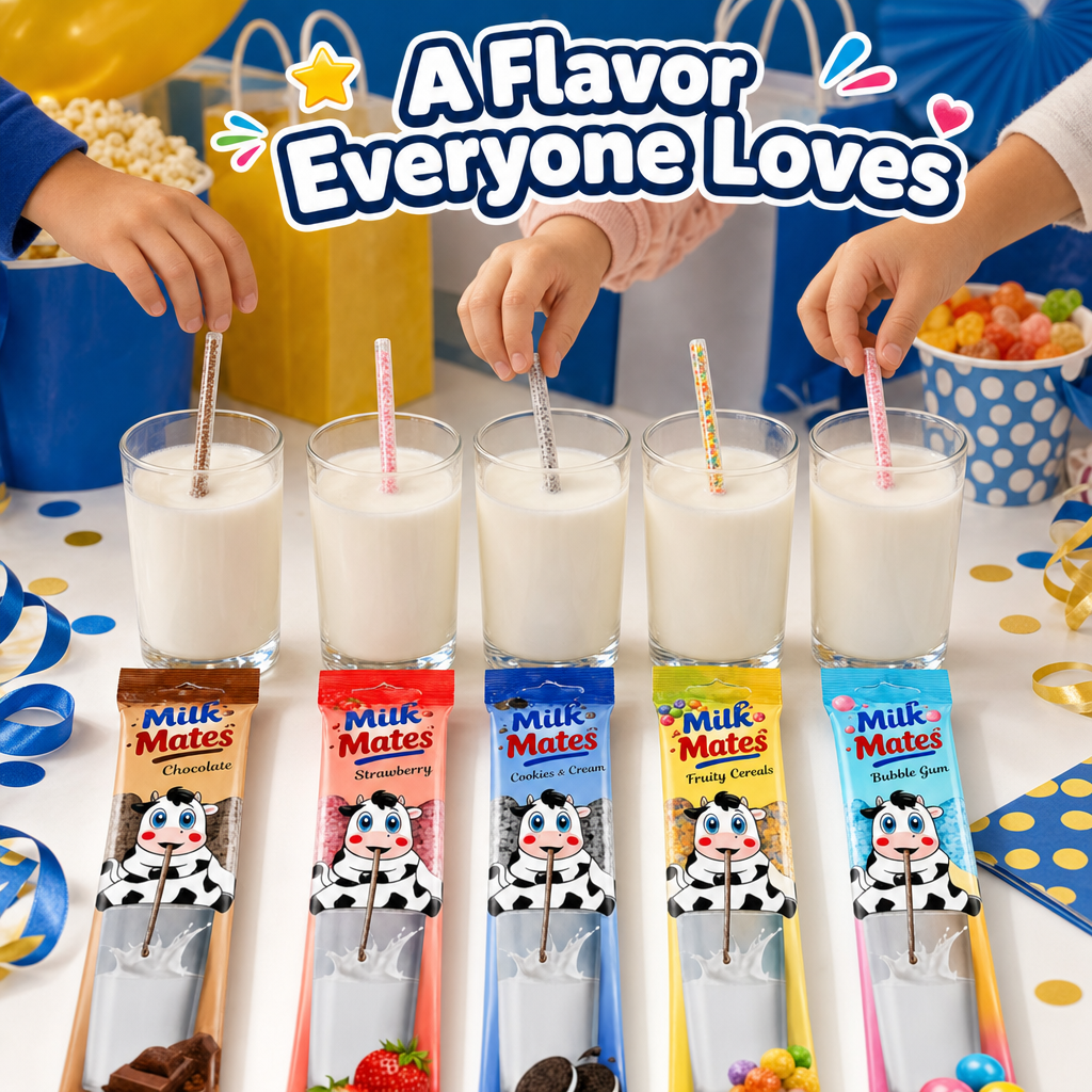 25 Milk Flavoring Straws Assorted 5 Flavors for 7 Oz Milk, 5 Packs
