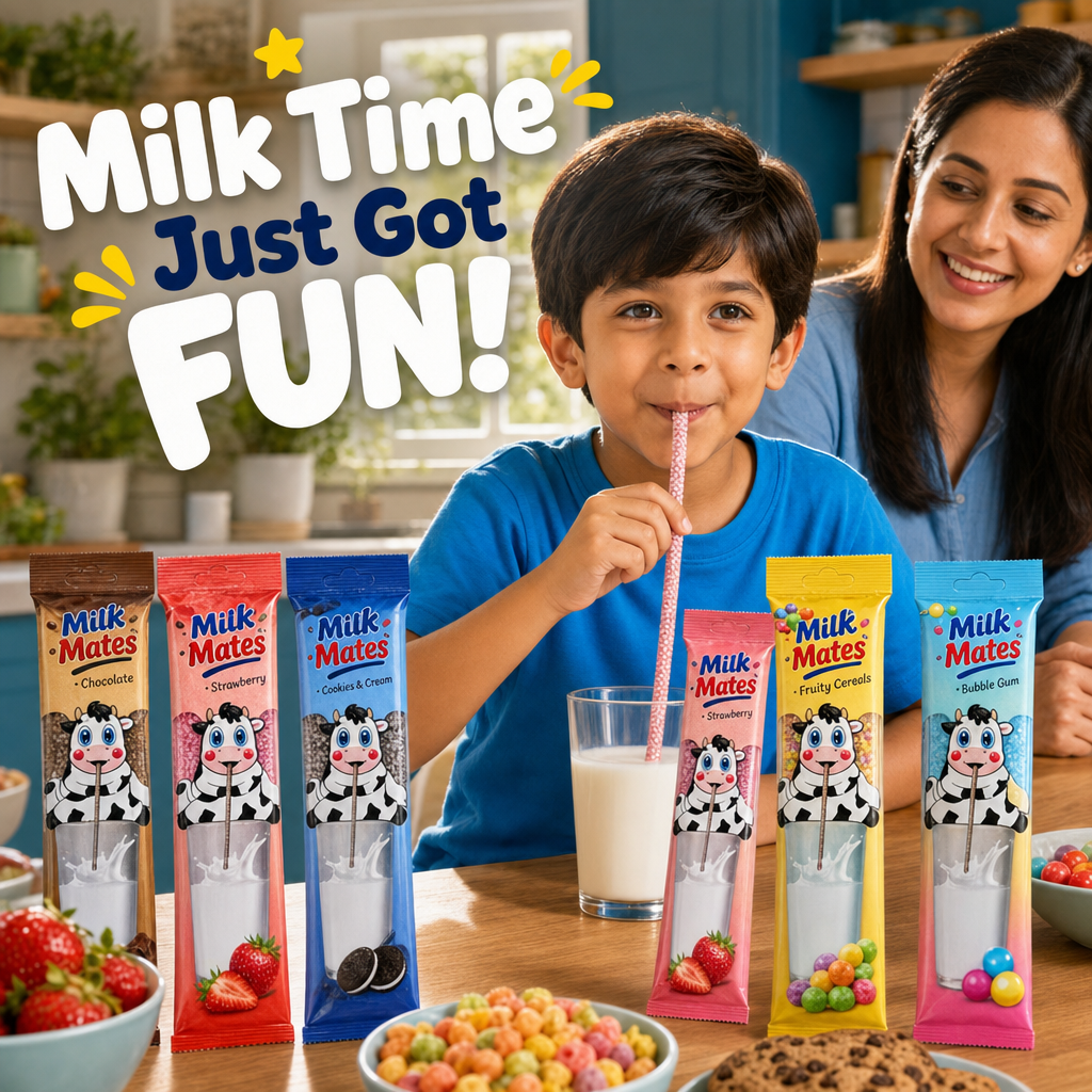 25 Milk Flavoring Straws Assorted 5 Flavors for 7 Oz Milk, 5 Packs