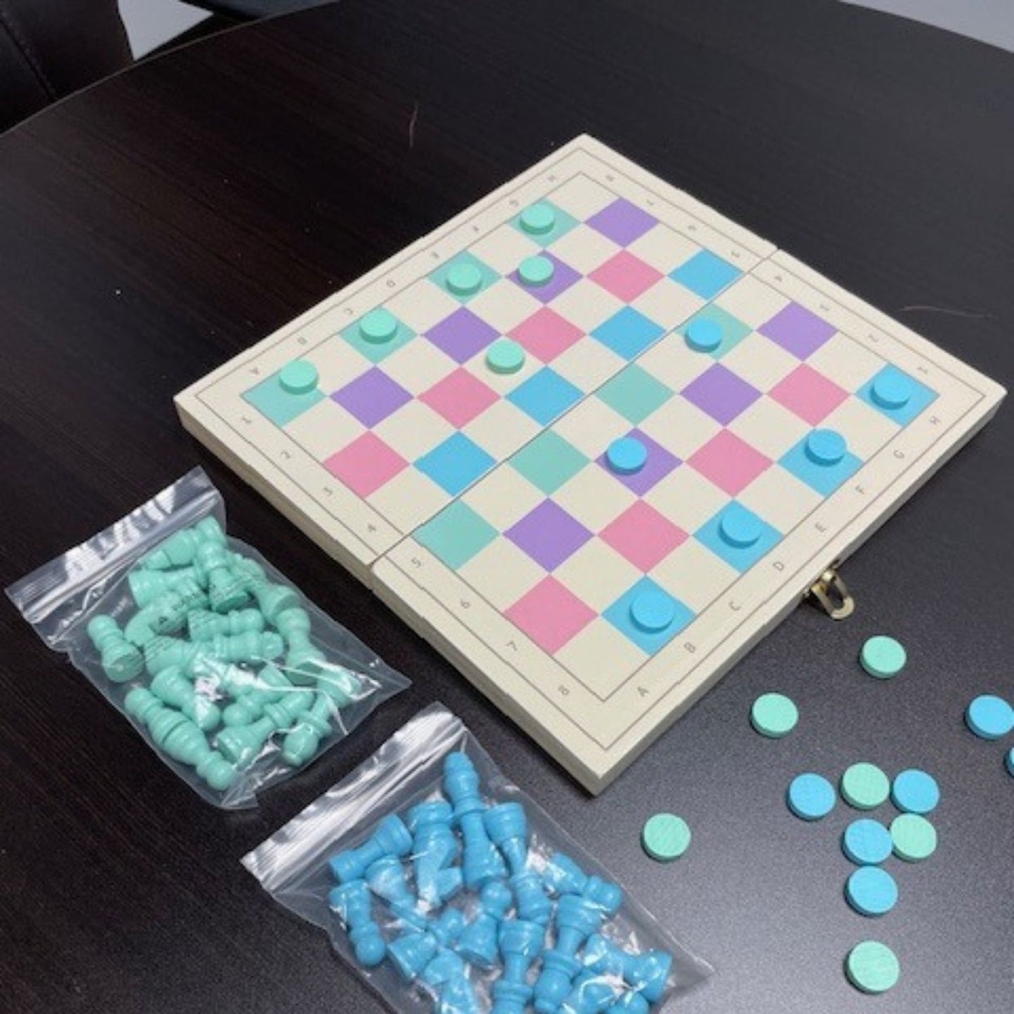 2 in 1 Wooden Chess and Checkers Set - Chess Set for Kids â€“ 11 x 11 Wood Game Board Folds As Storage Case