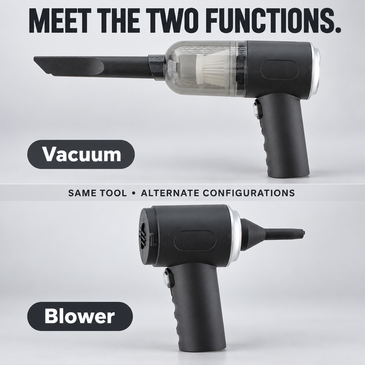 Handheld Portable Cordless 2 in 1 Rechargeable Vacuum and Blower with 3 Cleaning Attachments