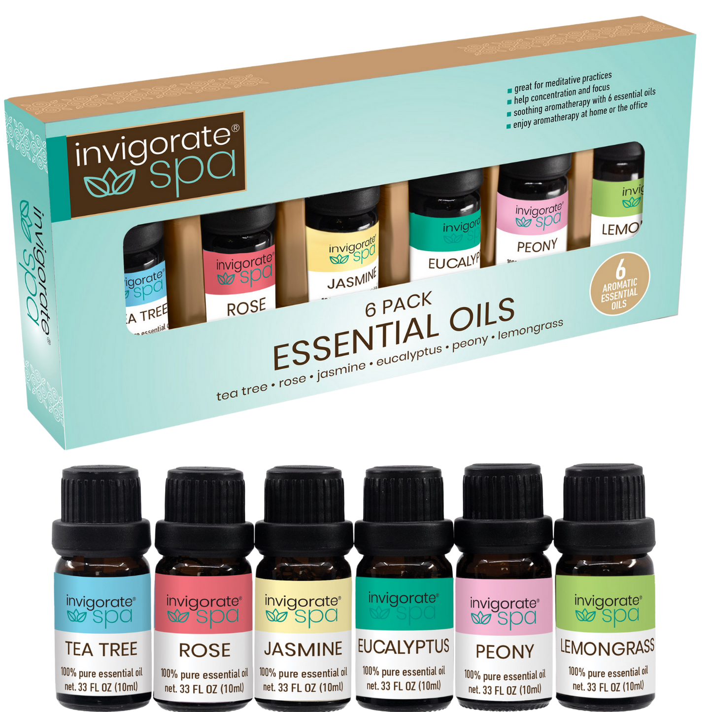 6-Pack Essential Oil Set Diffuser Oils Variety 6x10ml Home Office Aromas