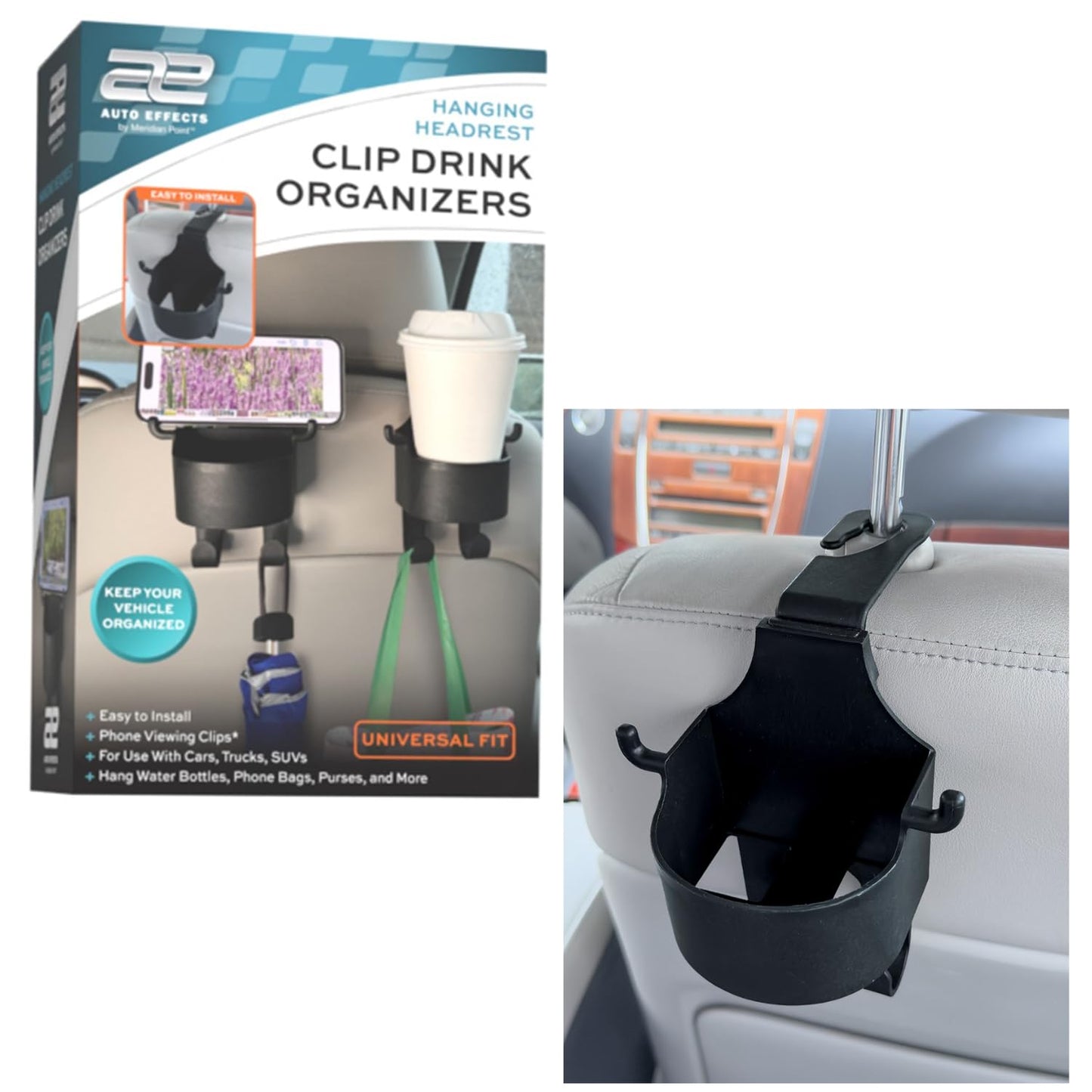 2 Pcs Set Hanging Headrest Clip Drink Organizers