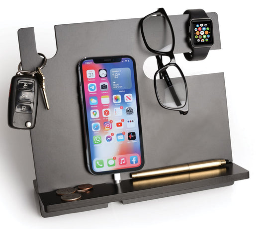Sleek Wooden Desktop Organizer with Slots for Phone, Wallet & Keys