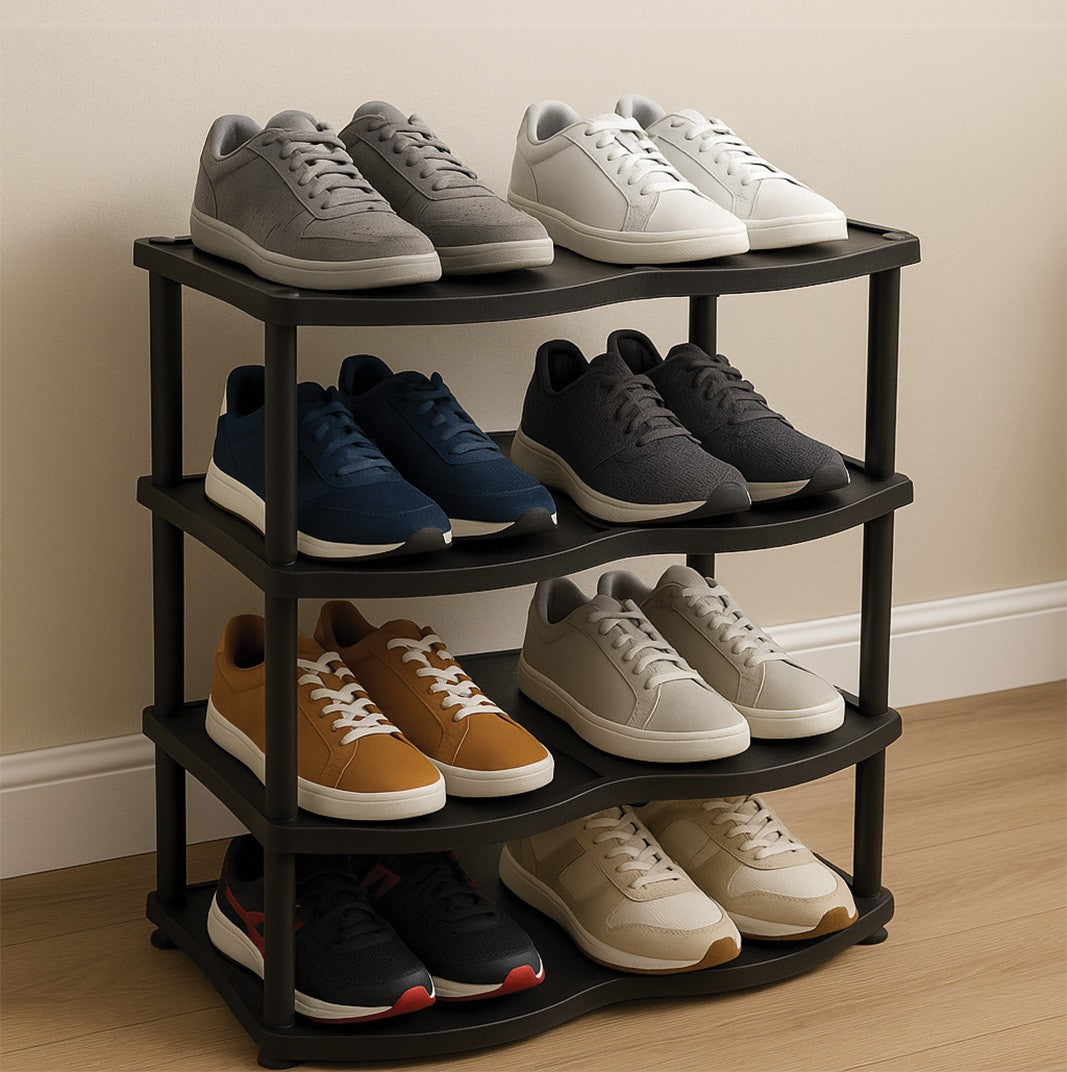 4 Tier Shoe Rack Plastic Storage Shelf Free Standing Organizer Closet Entryway