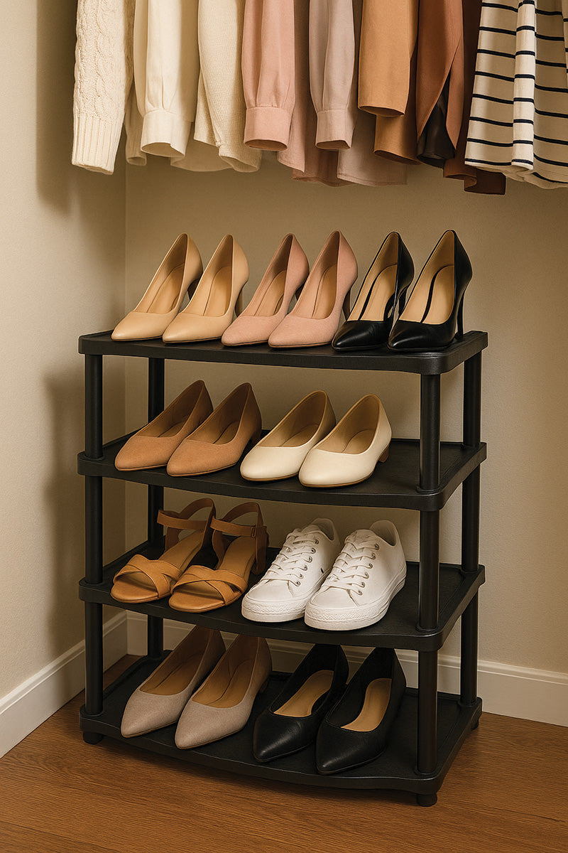 4 Tier Shoe Rack Plastic Storage Shelf Free Standing Organizer Closet Entryway
