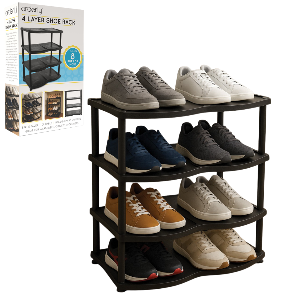 4 Tier Shoe Rack Plastic Storage Shelf Free Standing Organizer Closet Entryway