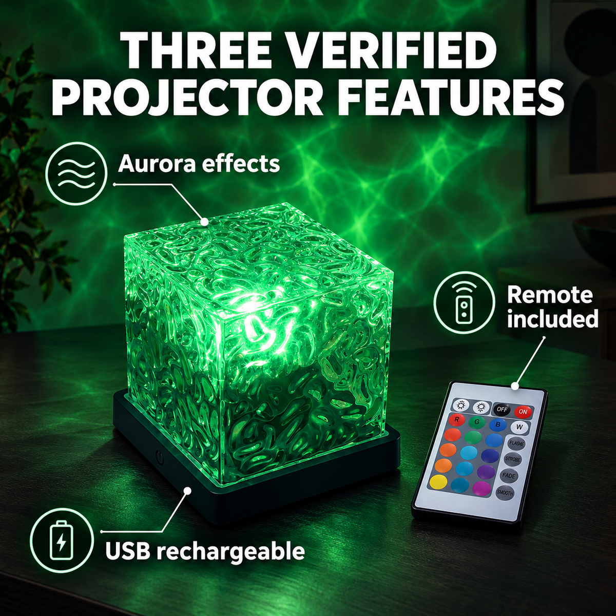 Aurora Northern Lights Projector with Remote Control USB Rechargeable for Bedroom and Dorm Decor