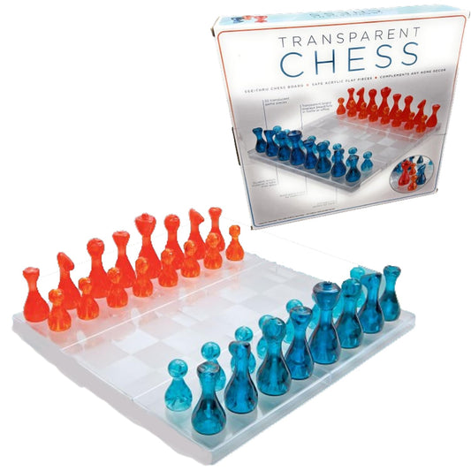 Board Games - Premium Transparent Chess Board with 32 Translucent Game Pieces