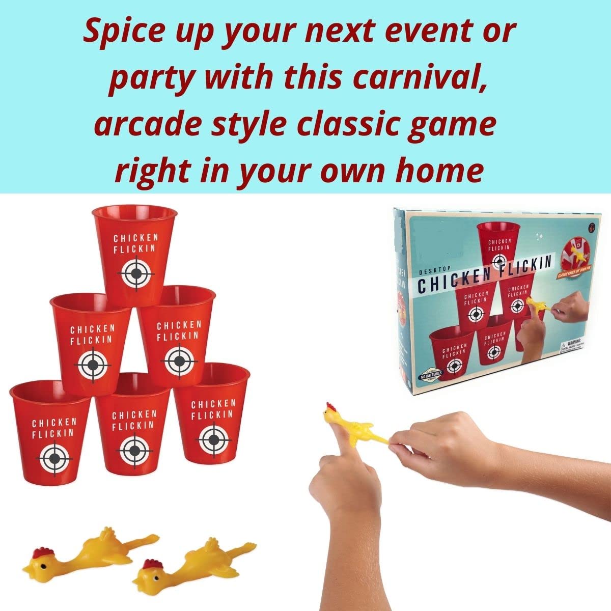 Rubber Chicken Target Game, Slingshot Chicken Fun Desktop Flicking Chicken Game, Classic Rubber Chicken Slingshot with 6 Stacking Cups