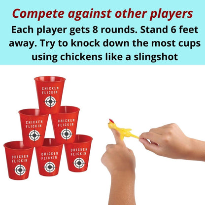 Rubber Chicken Target Game, Slingshot Chicken Fun Desktop Flicking Chicken Game, Classic Rubber Chicken Slingshot with 6 Stacking Cups