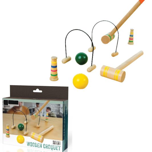 Mini Wooden Croquet Set - Tabletop Desktop Croquet Sets For Families & Kids - Indoor Games