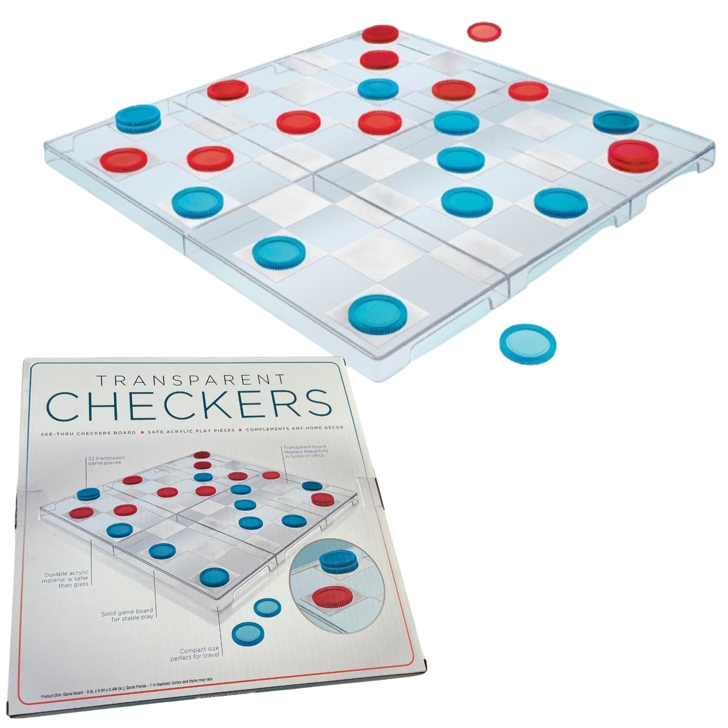 Translucent Checkers Board Game with Acrylic Game Pieces