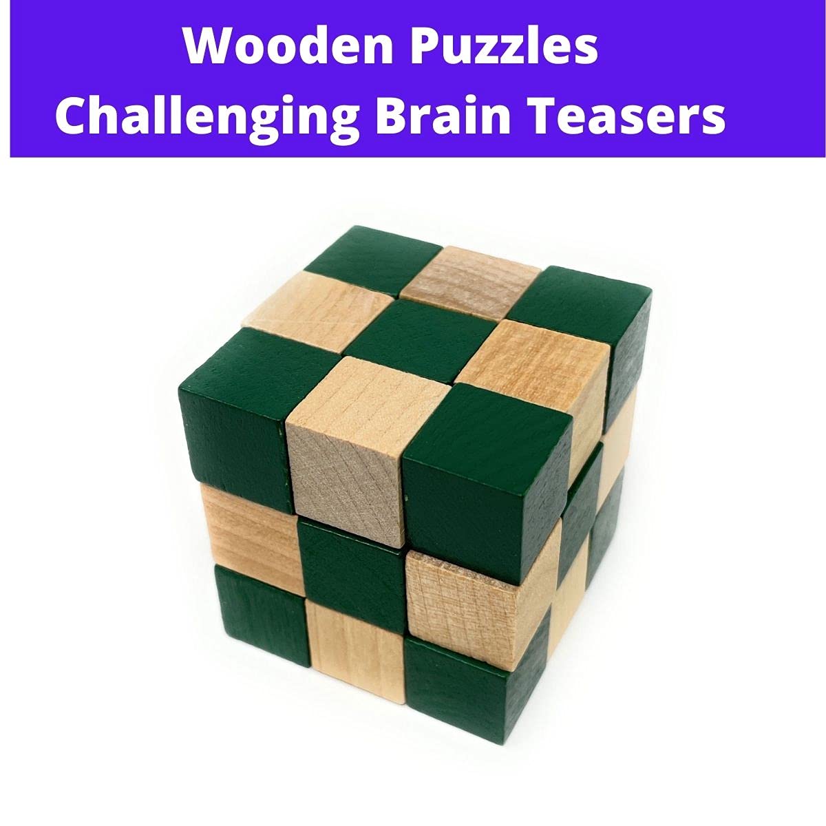 3 Pack Brain Teaser Wood Puzzle, 3D Puzzles for Adults