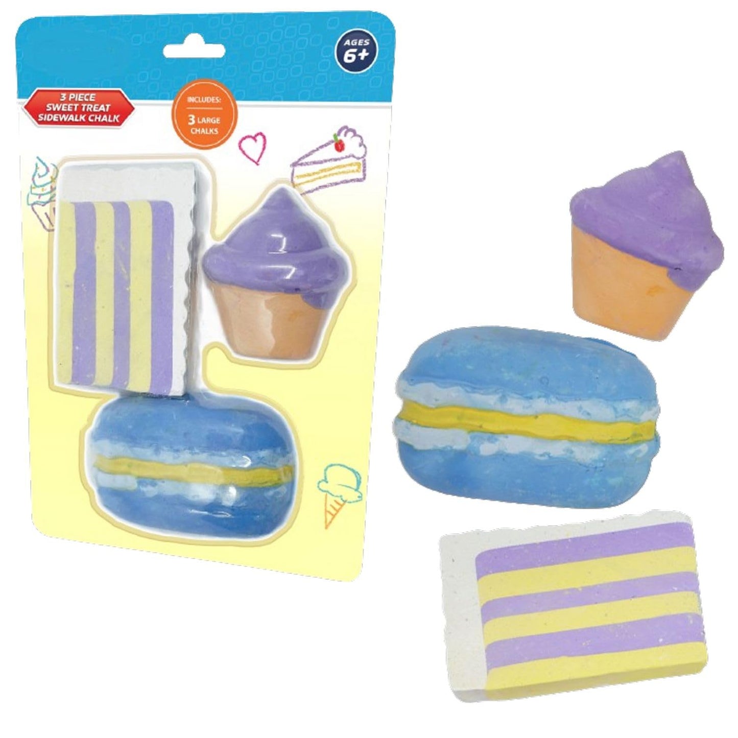 3 Pcs Set Sweet Treat Sidewalk Chalk for Kids - Sweet Treat Themed Sidewalk Chalk Set