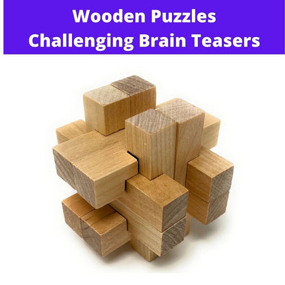 3 Pack Brain Teaser Wood Puzzle, 3D Puzzles for Adults